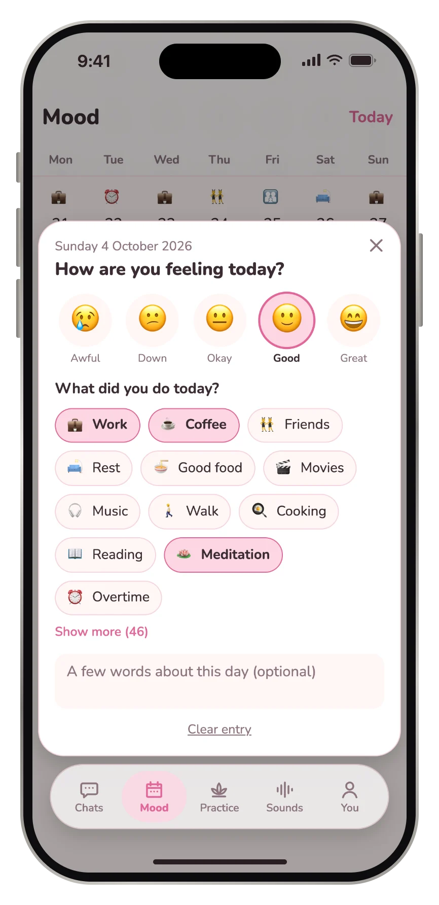 Choosing today's mood and activities in Sen